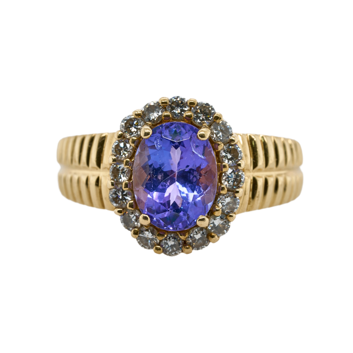 Round Natural Tourmaline Halo Ring, 14K Yellow Gold