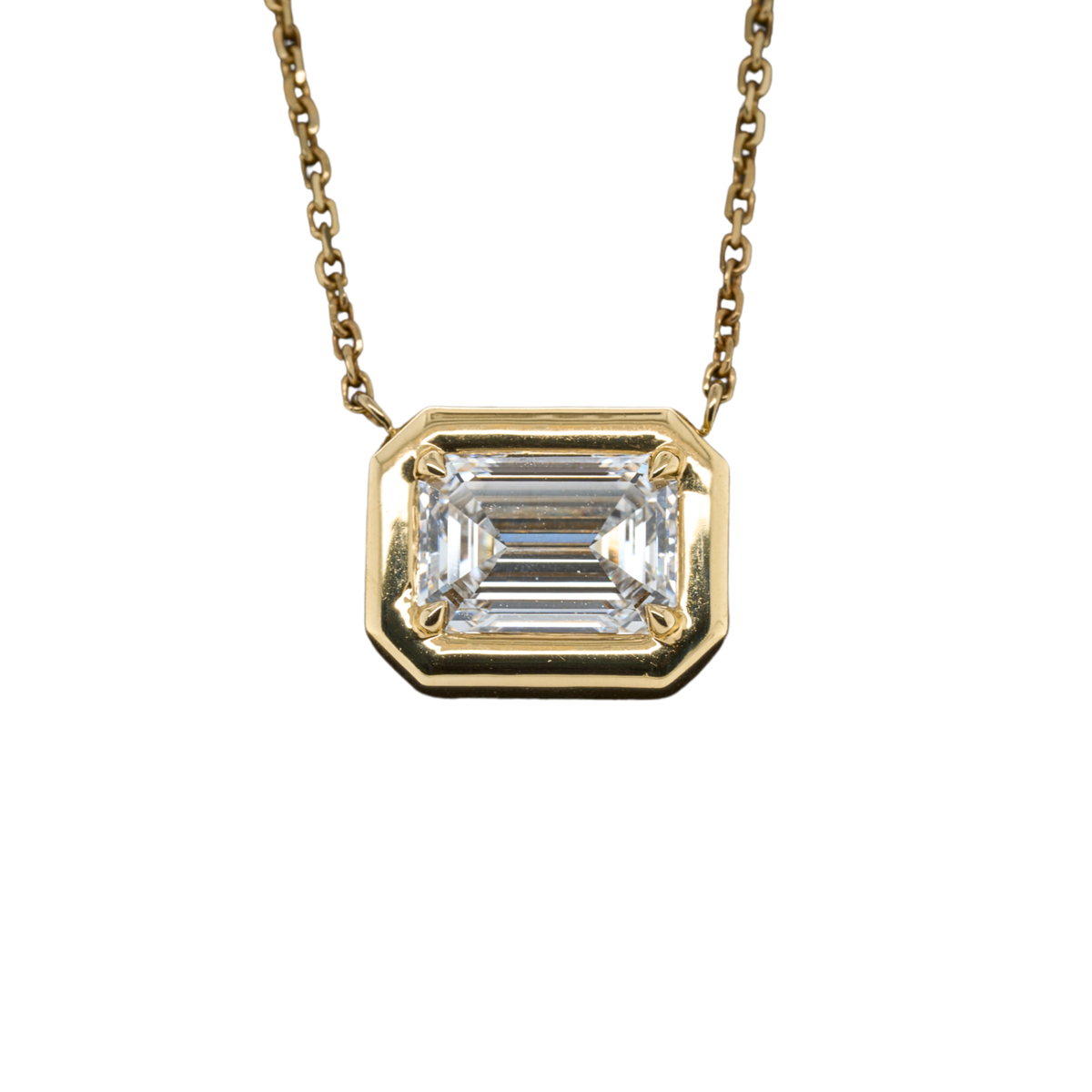 2.1 CTTW Emerald Lab-Grown Diamond Pendant in 14K Yellow Gold, 16"