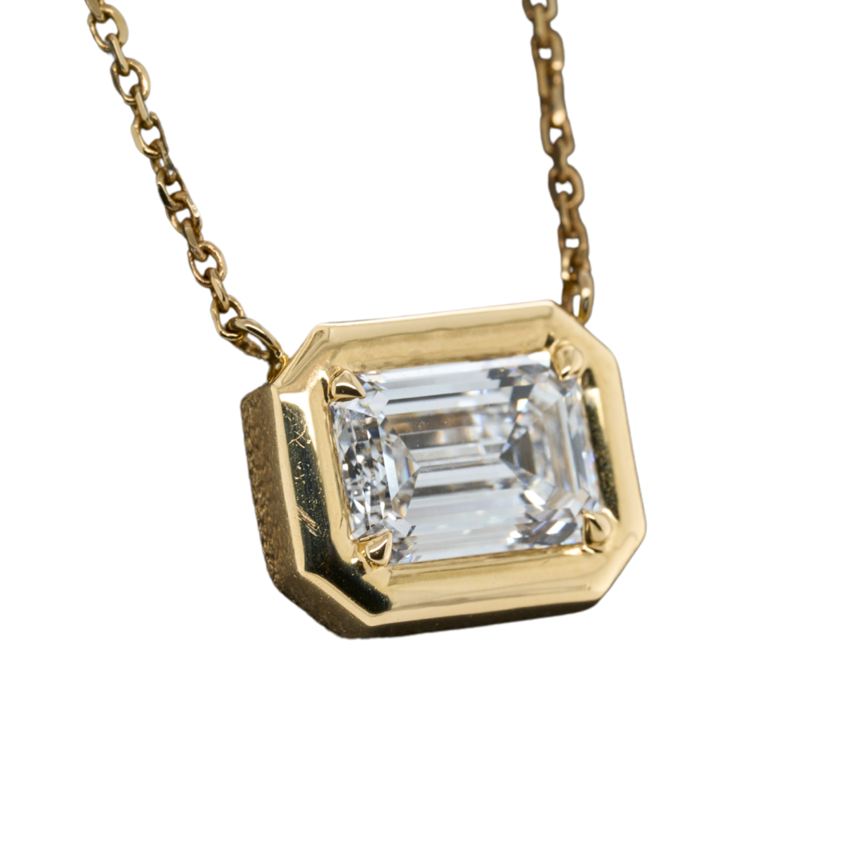 2.1 CTTW Emerald Lab-Grown Diamond Pendant in 14K Yellow Gold, 16"