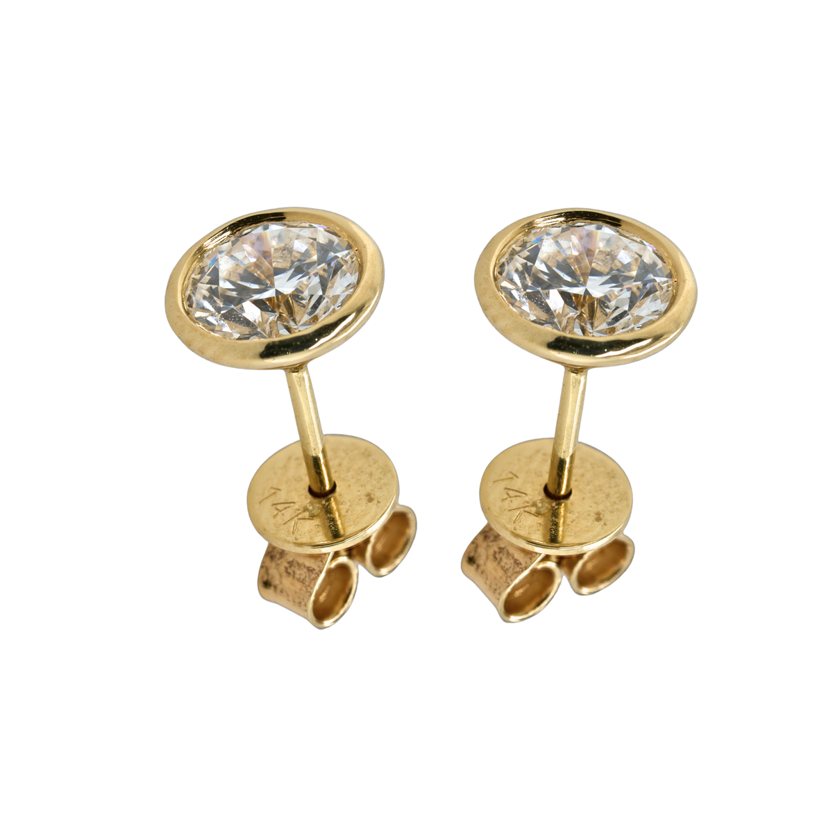 14K Yellow Gold Round Lab-Grown Diamond Stud Earrings, 2.01 CTTW
