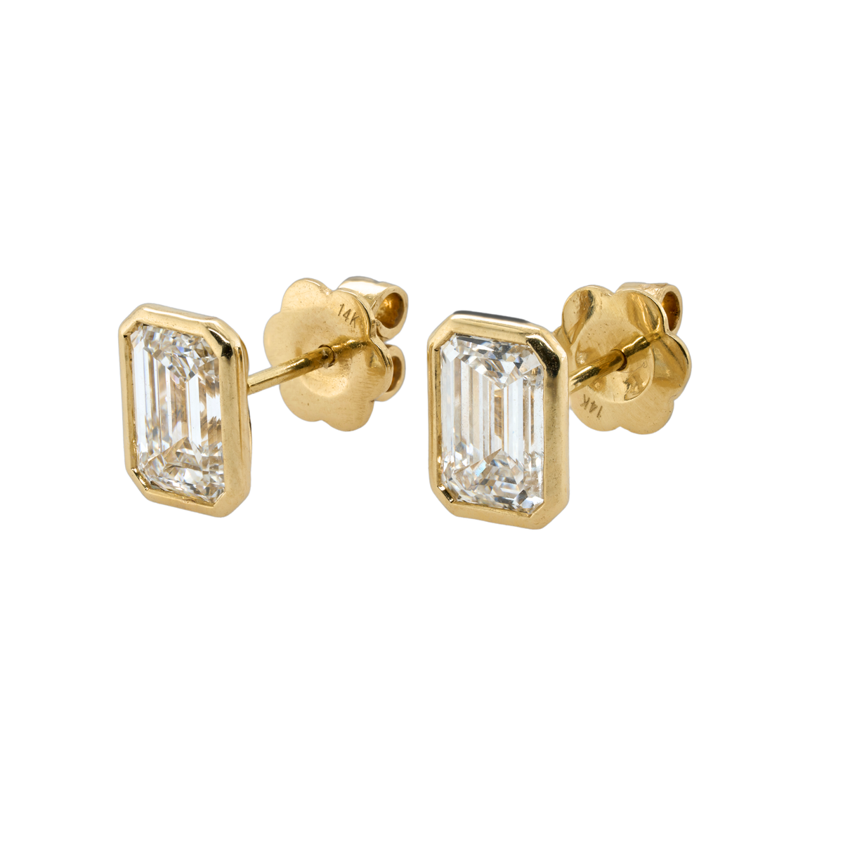 Lab-Grown Diamond Bezel Stud Earrings in 14K Yellow Gold, 3.11 CTTW