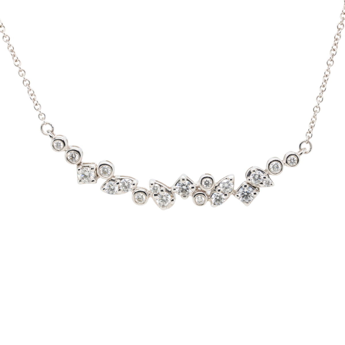 14K White Gold Natural Diamond Necklace, 1.00 CTTW, 16"