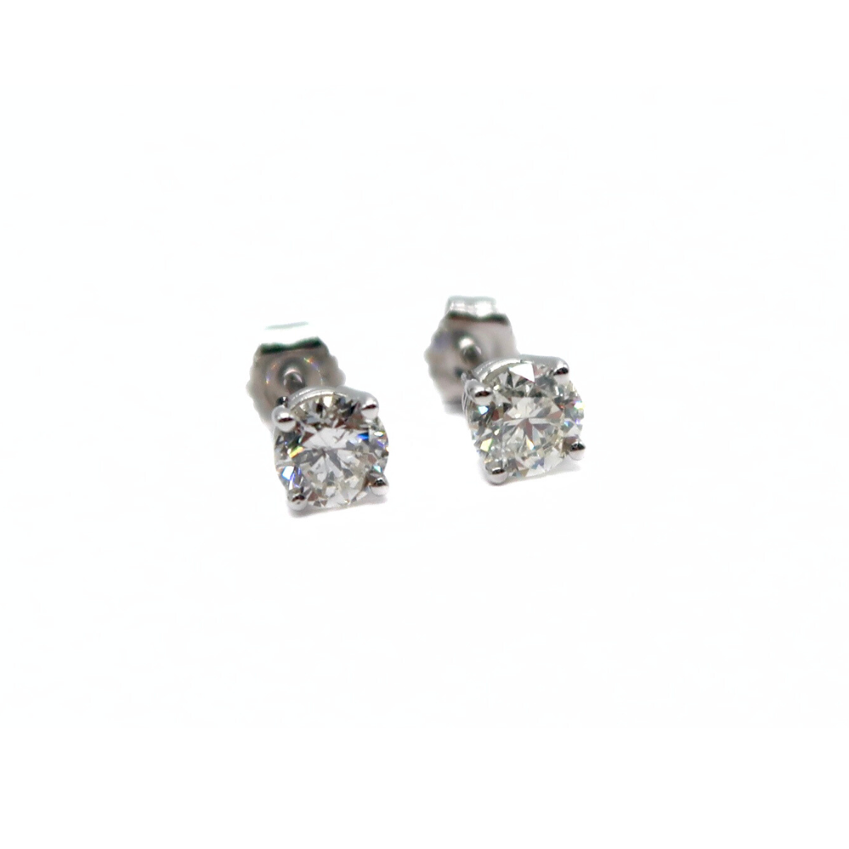 1 CTTW Round Natural Diamond Studs 14K White Gold
