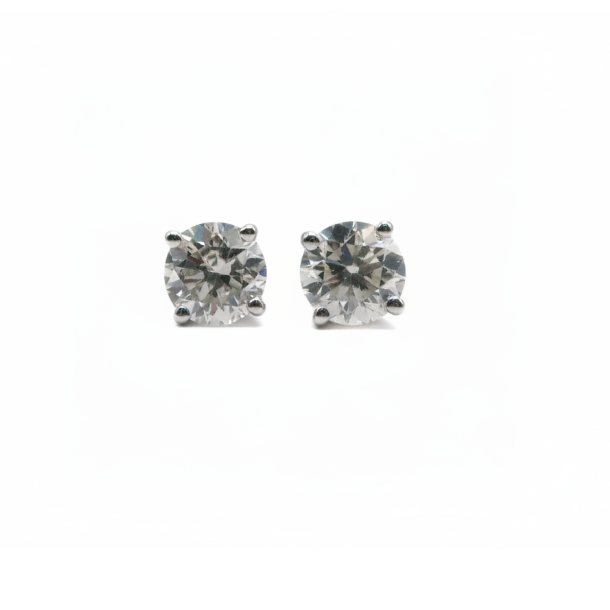 1 CTTW Round Natural Diamond Studs 14K White Gold