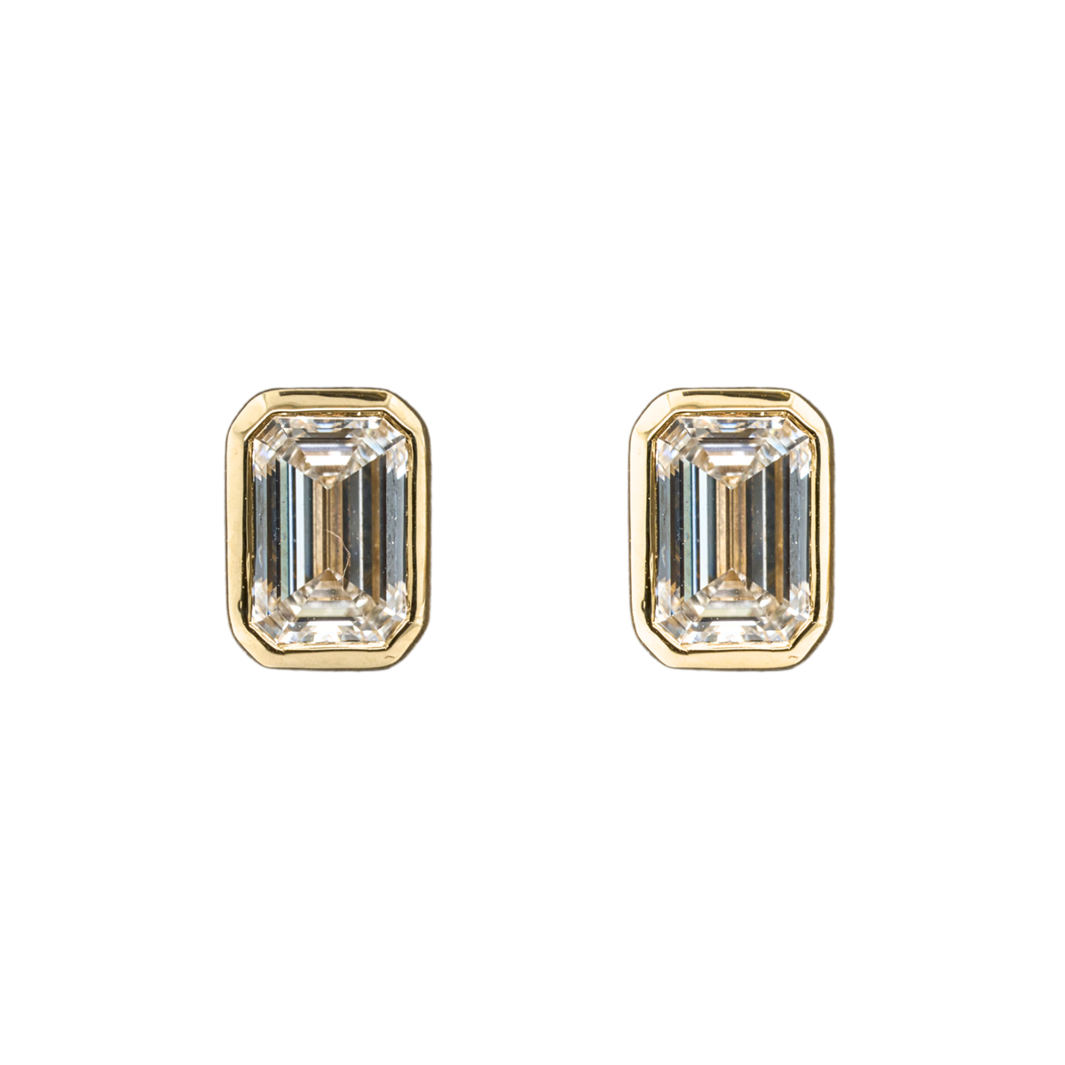 Lab-Grown Diamond Bezel Stud Earrings in 14K Yellow Gold, 2.06 CTTW
