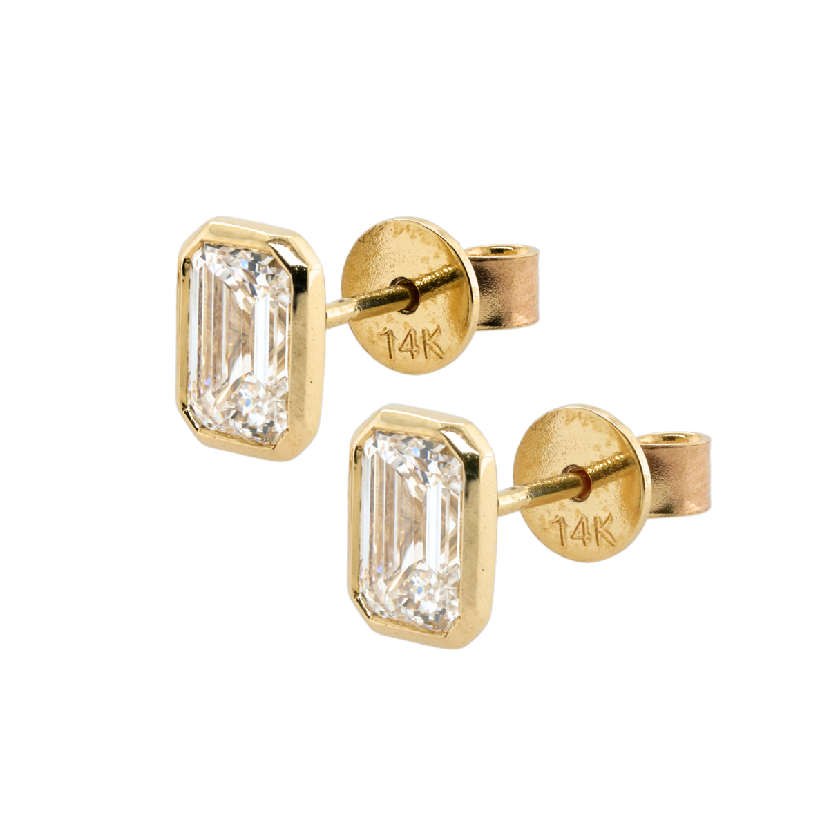 Lab-Grown Diamond Bezel Stud Earrings in 14K Yellow Gold, 2.06 CTTW