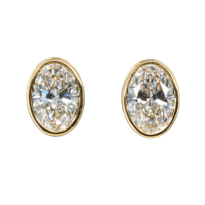 14K Yellow Gold Oval Lab-Grown Diamond Stud Earrings, 2.03 CTTW