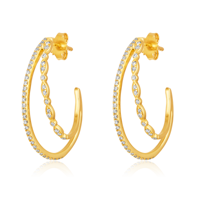 14K Gold 0.4ct Natural Diamond Double C Open Hoop Earrings