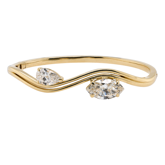 4.6 CTTW Marquise Natural Diamond Bangle in 14K Yellow Gold, 6.1"