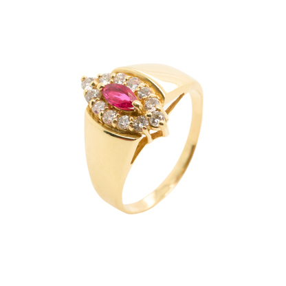 Marquise Natural Ruby Halo Ring, 14K Yellow Gold