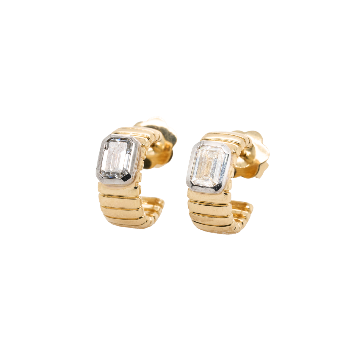 1.12 CTTW Emerald Lab-Grown Diamond Hoop Earrings in 14K Two-Tone Gold