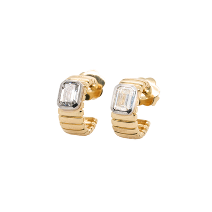 1.12 CTTW Emerald Lab-Grown Diamond Hoop Earrings in 14K Two-Tone Gold