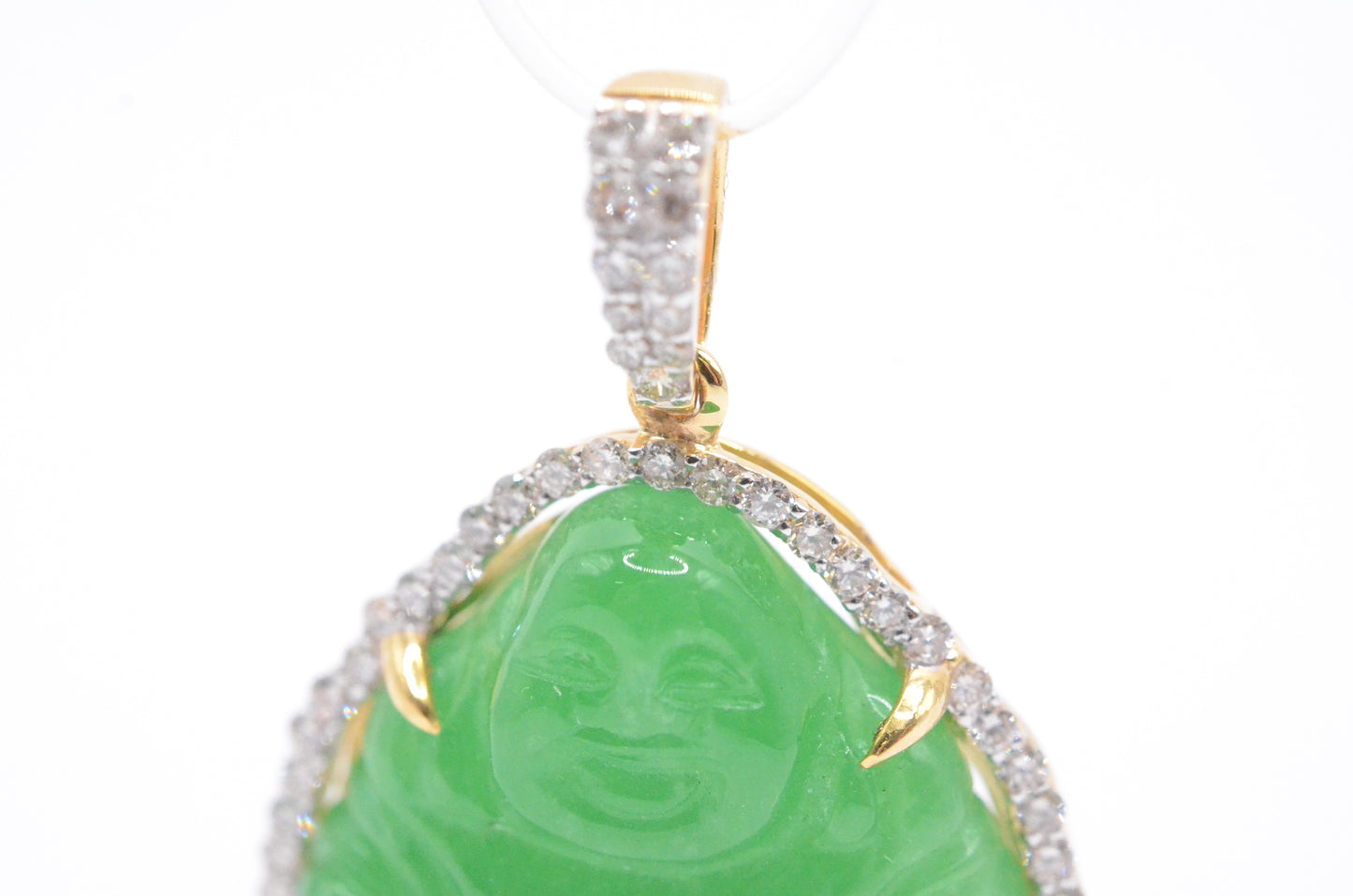 1.25" 0.50cttw. Diamond and Jade 10k Yellow Gold Buddha Pendant