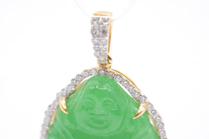 1.25" 0.50cttw. Diamond and Jade 10k Yellow Gold Buddha Pendant