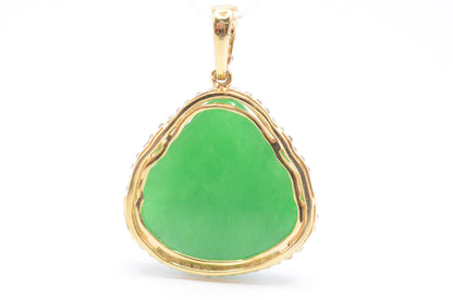 1.25" 0.50cttw. Diamond and Jade 10k Yellow Gold Buddha Pendant