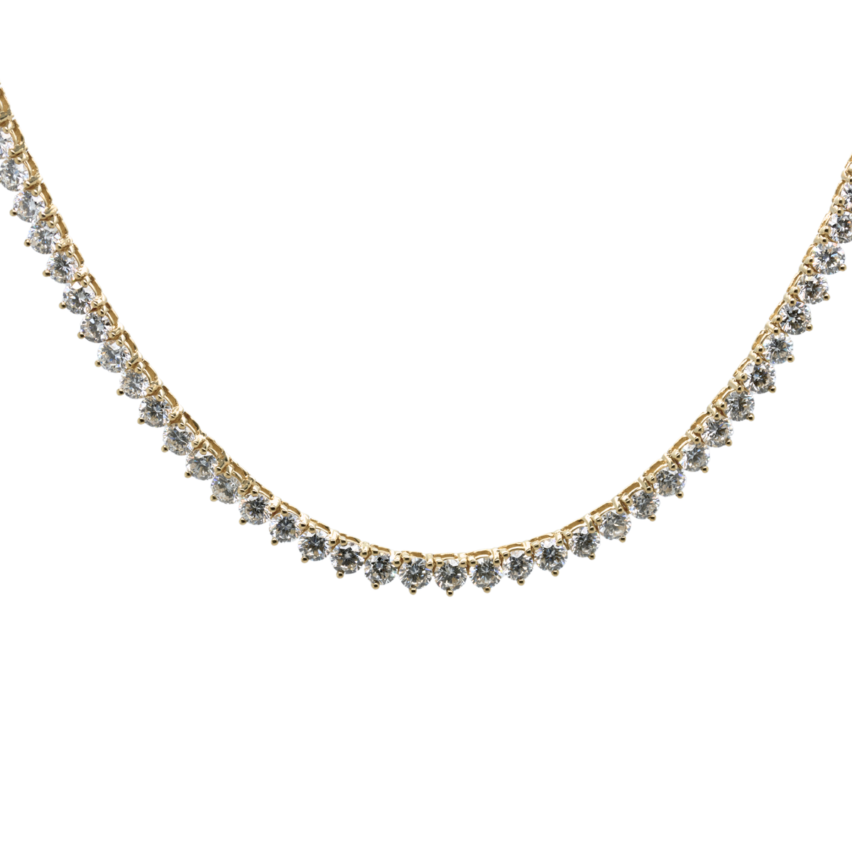 10.00 CTTW Round Lab-Grown Diamond Tennis Necklace in 14K Yellow Gold, 16"