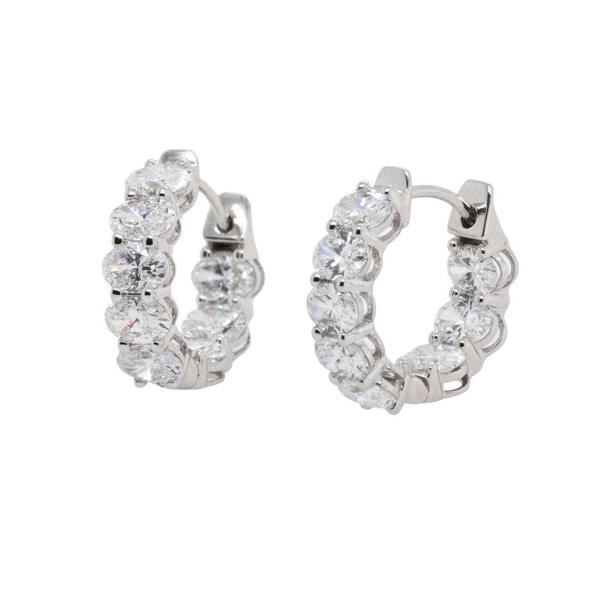 14K White Gold Oval Lab-Grown Diamond Huggie Earrings, 3.1 CTTW