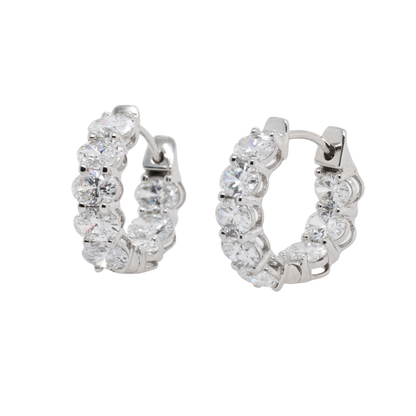 14K White Gold Oval Lab-Grown Diamond Huggie Earrings, 3.1 CTTW