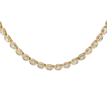 10.16 CTTW Oval Lab-Grown Diamond Tennis Necklace in 14K Yellow Gold, 16.5"