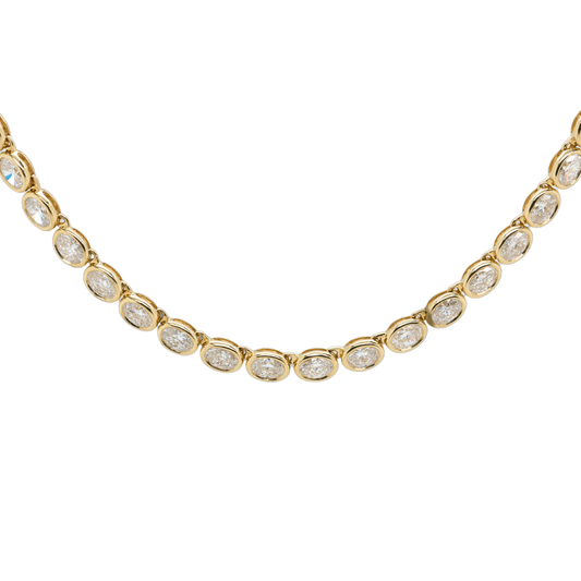 10.16 CTTW Oval Lab-Grown Diamond Tennis Necklace in 14K Yellow Gold, 16.5"