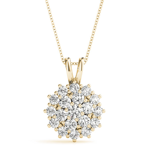 14K Yellow Gold Diamond Cluster Fashion Pendant