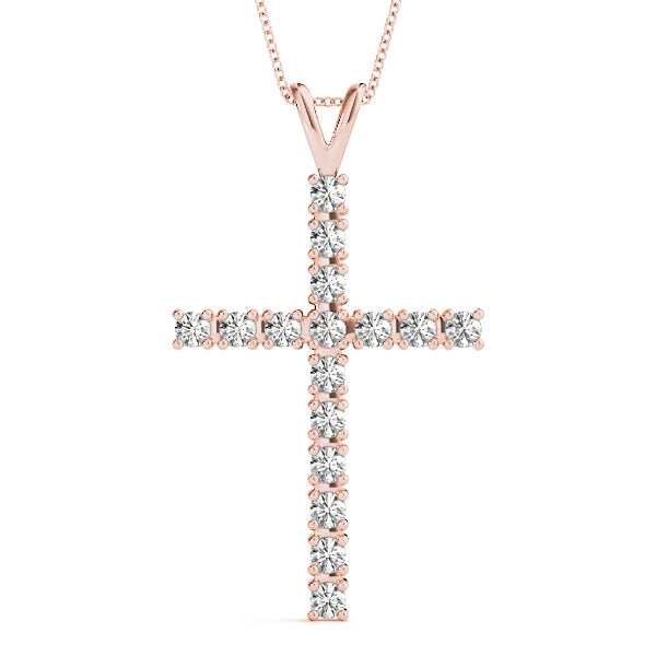 14K Rose Gold Diamond Cross Pendant