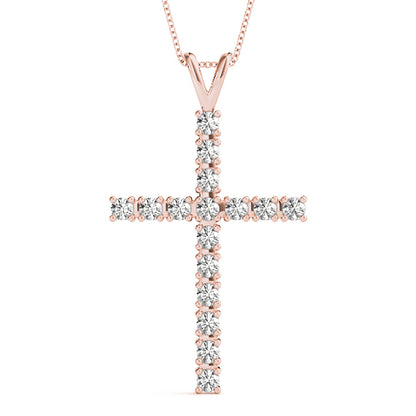 14K Rose Gold Diamond Cross Pendant