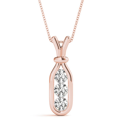 14K Rose Gold Diamond 3-Stone Pendant Necklace
