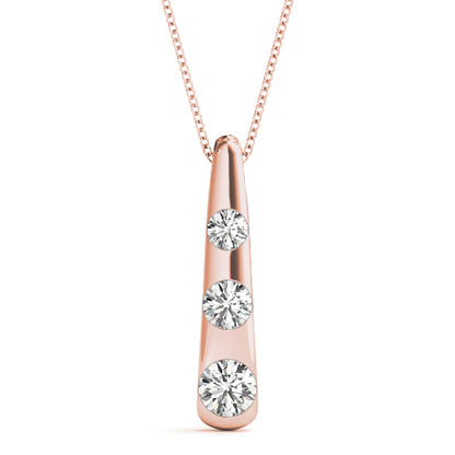 14K Rose Gold Round Diamond Three Stone Pendant