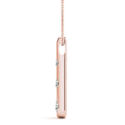 14K Rose Gold Round Diamond Three Stone Pendant