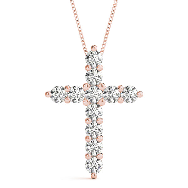 18K Rose Gold Diamond Cross Pendant