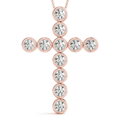 14K Rose Gold Diamond Cross Pendant