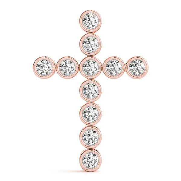 14K Rose Gold Diamond Cross Pendant