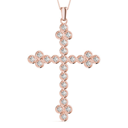 14K Rose Gold Diamond Cross Pendant
