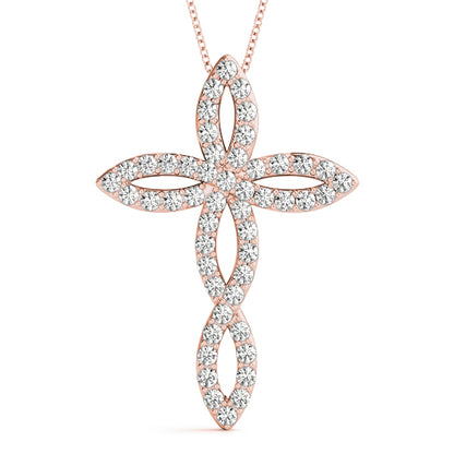 14K Rose Gold Diamond Cross Pendant