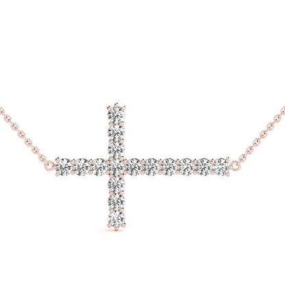 14K Rose Gold Diamond Cross Pendant