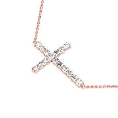 14K Rose Gold Diamond Cross Pendant