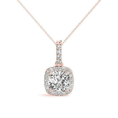 14K Rose Gold 0.7 CT Cushion Diamond Pendant