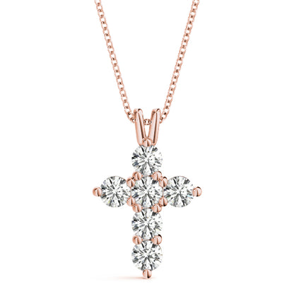 14K Rose Gold Diamond Cross Pendant