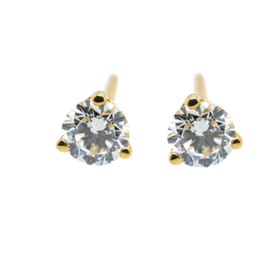 Lab-Grown Diamond 3-Prong Martini Stud Earrings in 14K Yellow Gold, 0.5 CTTW