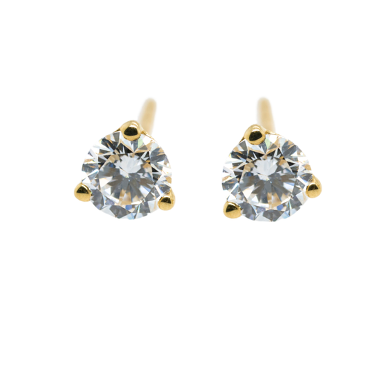 Lab-Grown Diamond 3-Prong Martini Stud Earrings in 14K Yellow Gold, 0.5 CTTW