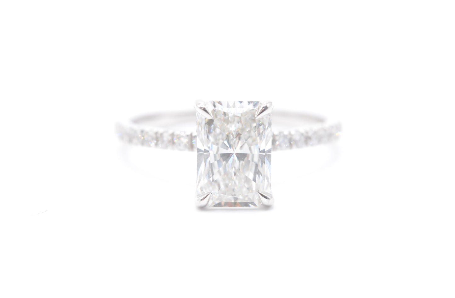 2ct radiant lab grown diamond center f color vs1 14k white gold diamond pave setting with accented underhalo 2.5cttw