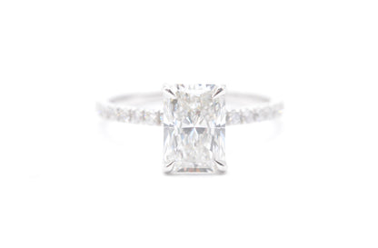2ct radiant lab grown diamond center f color vs1 14k white gold diamond pave setting with accented underhalo 2.5cttw