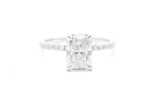 2ct radiant lab grown diamond center f color vs1 14k white gold diamond pave setting with accented underhalo 2.5cttw