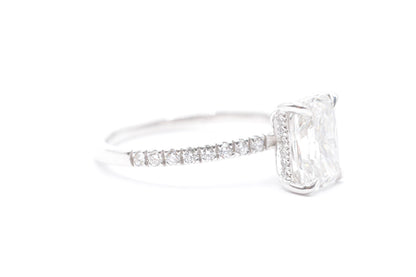 2ct radiant lab grown diamond center f color vs1 14k white gold diamond pave setting with accented underhalo 2.5cttw