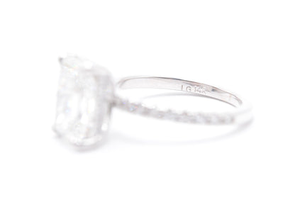 2ct radiant lab grown diamond center f color vs1 14k white gold diamond pave setting with accented underhalo 2.5cttw