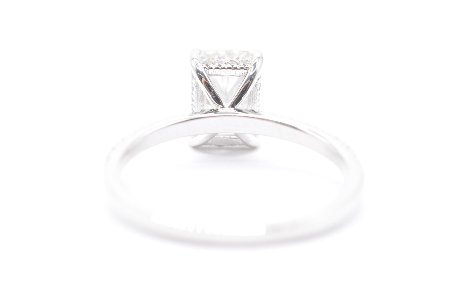 2ct radiant lab grown diamond center f color vs1 14k white gold diamond pave setting with accented underhalo 2.5cttw