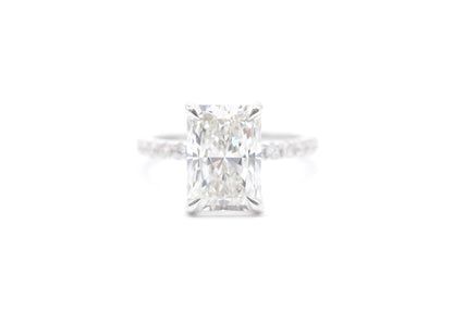 2.5ct lab grown radiant center f color vs1 14k white gold diamond pave setting accented underhalo