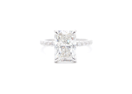 2.5ct lab grown radiant center f color vs1 14k white gold diamond pave setting accented underhalo