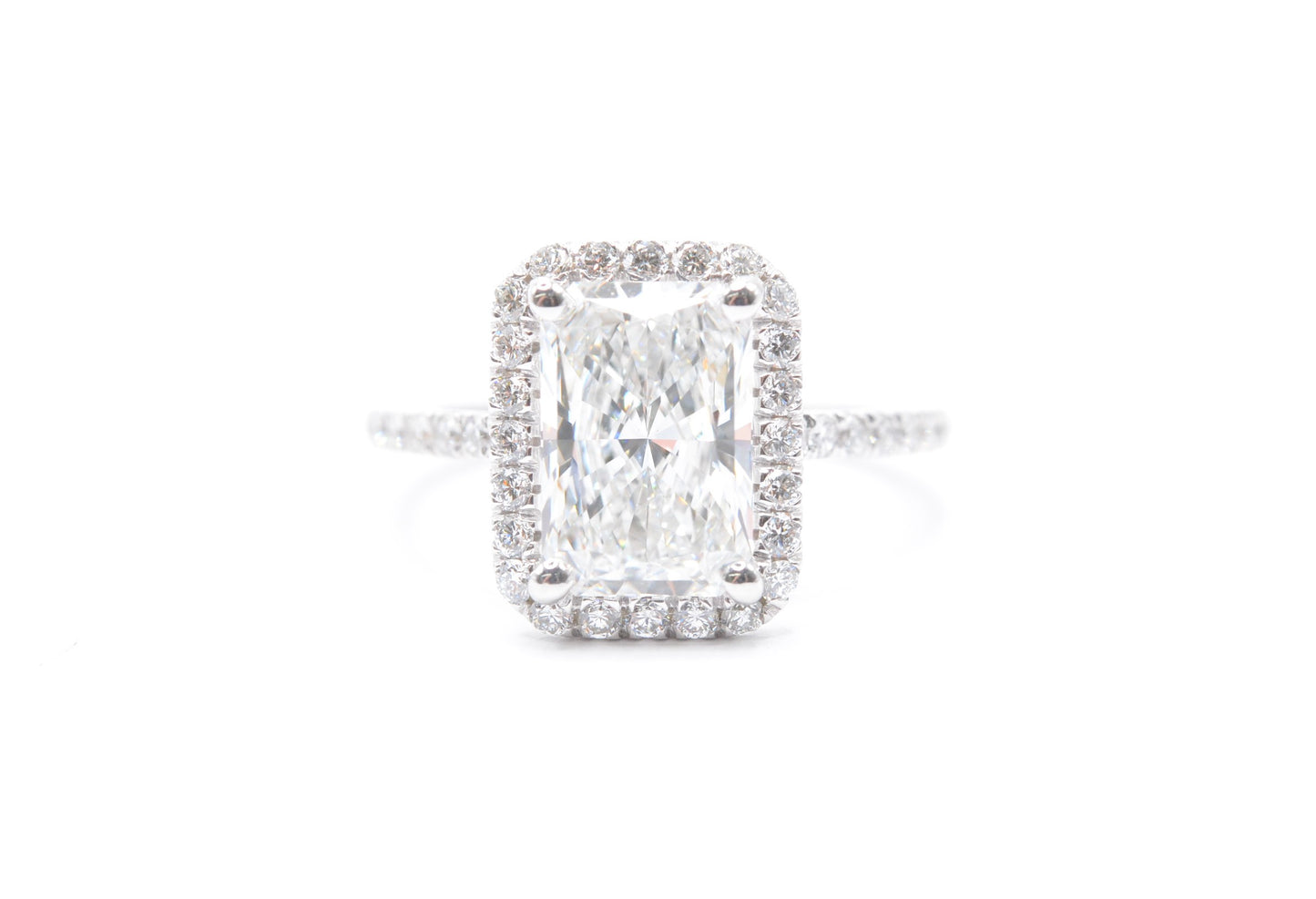 2.5ct radiant lab diamond center f color vs1 14k white gold diamond halo setting